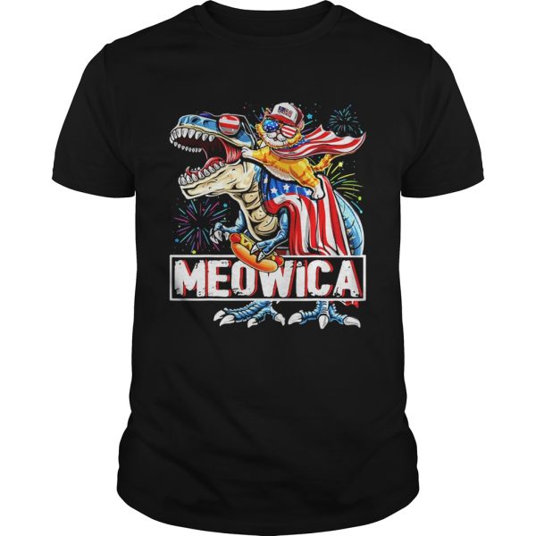 Dinosaur and cat merica American flag veteran Independence day shirt