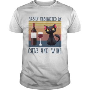 Easily distracted by cats and wine vintage shirt