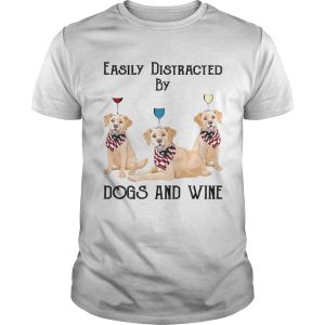 Easily distracted by dogs and wine labrador American flag veteran Independence day shirt