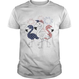 Flamingo 4th of July independence day American flag fireworks shirt
