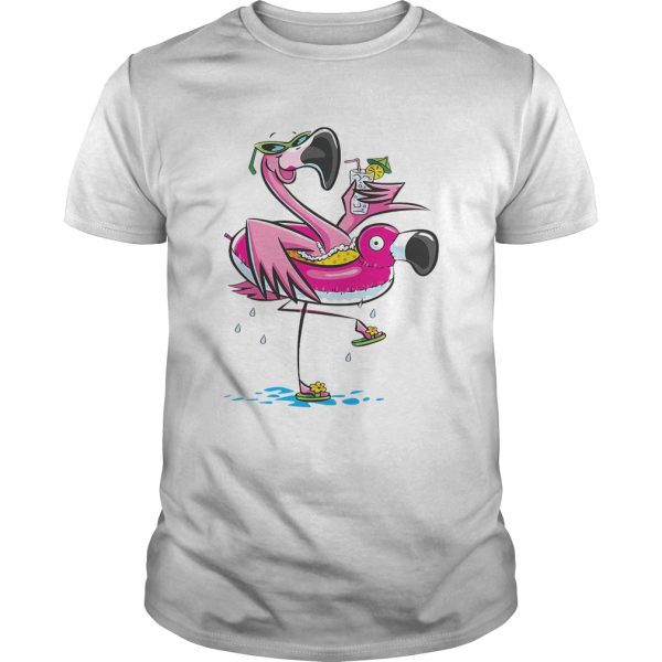 Flamingo on the flamingo float tube drinking juice shirt