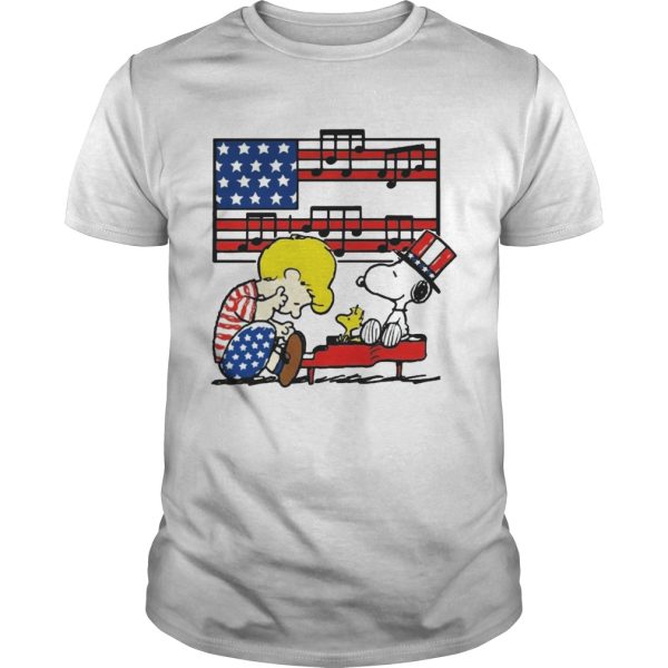 Fourth of July Schroeder playing piano Woodstock and Snoopy shirt