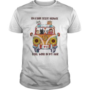 Girl and friends cats hippie on a dark desert highway cool wind in my hair shirt