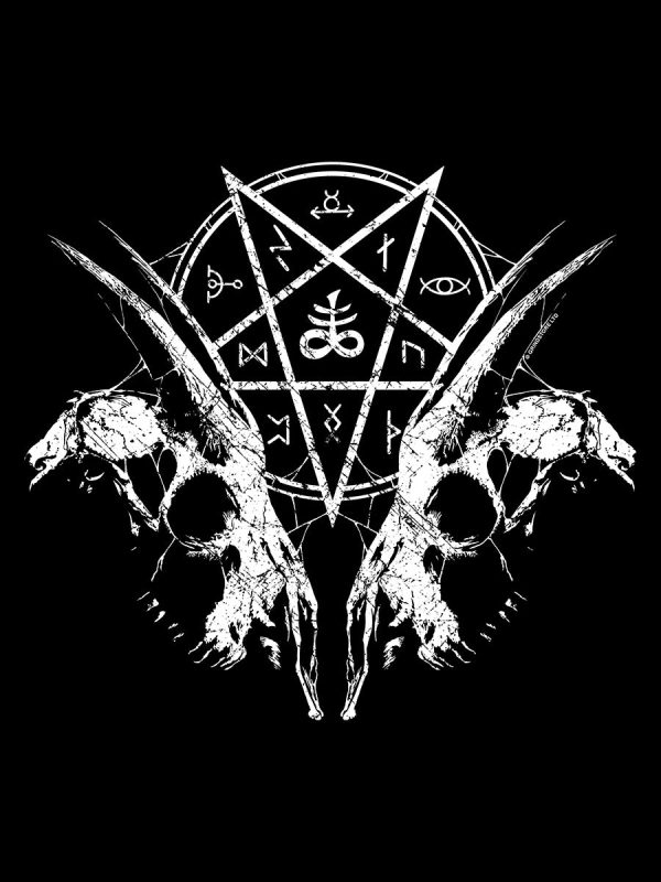 Goat Skull Pentagram Ladies Black Crop Top