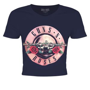 Guns N Roses Classic Logo Ladies Navy Crop Top
