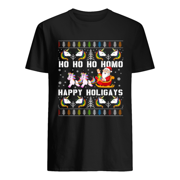 Ho Ho Ho Homo Happy Holigays Santa Unicorn LGBT Pride T-Shirt