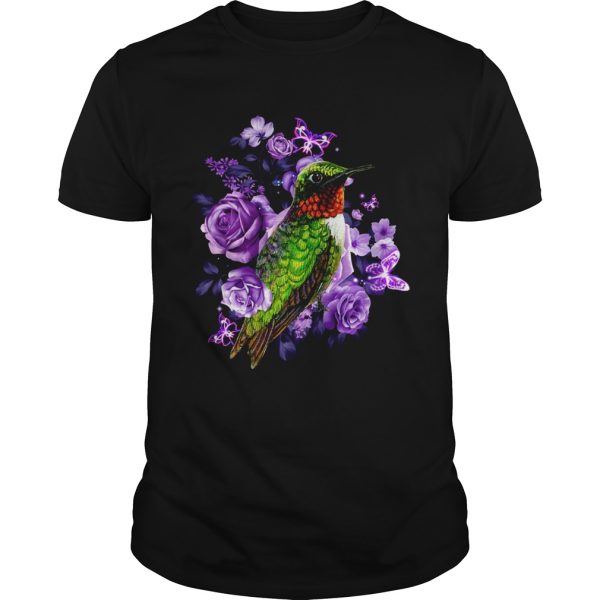 Hummingbird and purple rose flower shirt