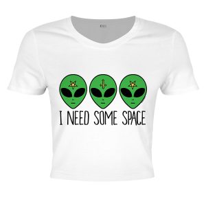 I Need Some Space Cosmic Alien White Crop Top