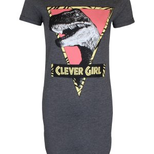 Jurassic Park Clever Girl Ladies Grey Marl T-Shirt Dress