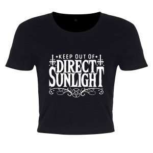 Keep Out Of Direct Sunlight Ladies Black Crop Top 1