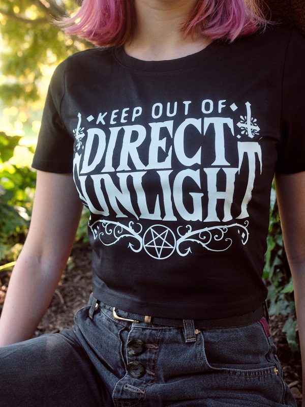 Keep Out Of Direct Sunlight Ladies Black Crop Top