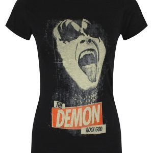 Kiss The Demon Rock God Ladies Black T-Shirt