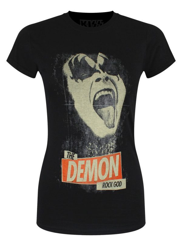 Kiss The Demon Rock God Ladies Black T-Shirt