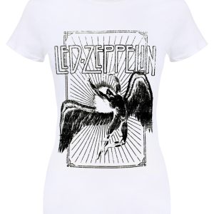 Led Zeppelin Icarus Burst Ladies White T-Shirt