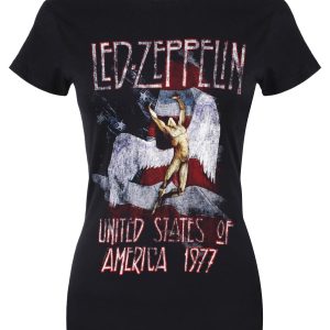 Led Zeppelin Stars N Stripes Ladies Black T-Shirt