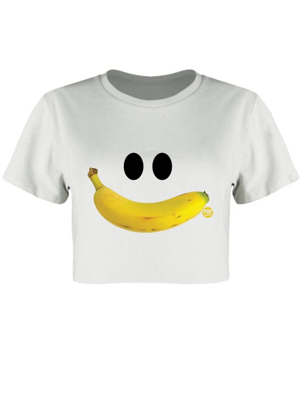 Pop Factory Banana Smile Ladies White Boxy Crop Top