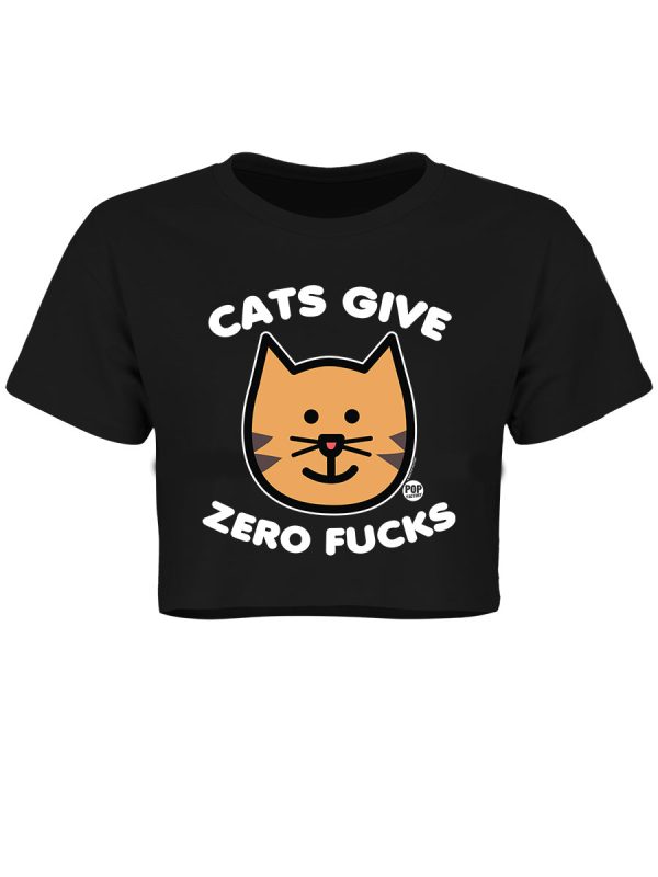 Pop Factory Cats Give Zero Fucks Ladies Black Boxy Crop Top