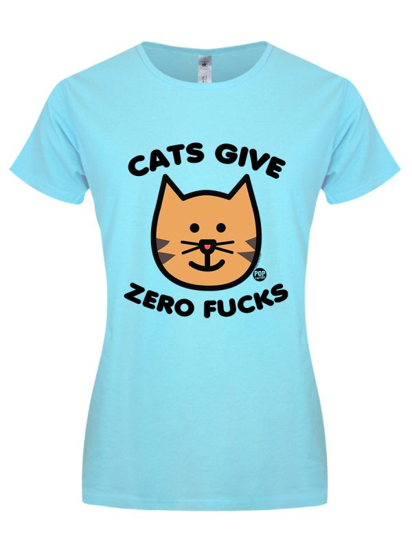 Pop Factory Cats Give Zero Fucks Ladies Turquoise T-Shirt