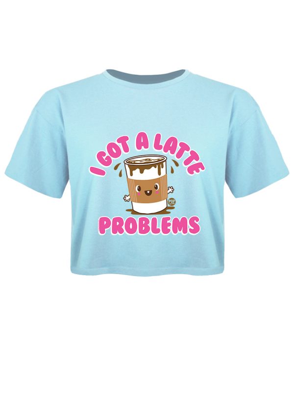 Pop Factory I Got A Latte Problems Ladies Sky Blue Boxy Crop Top