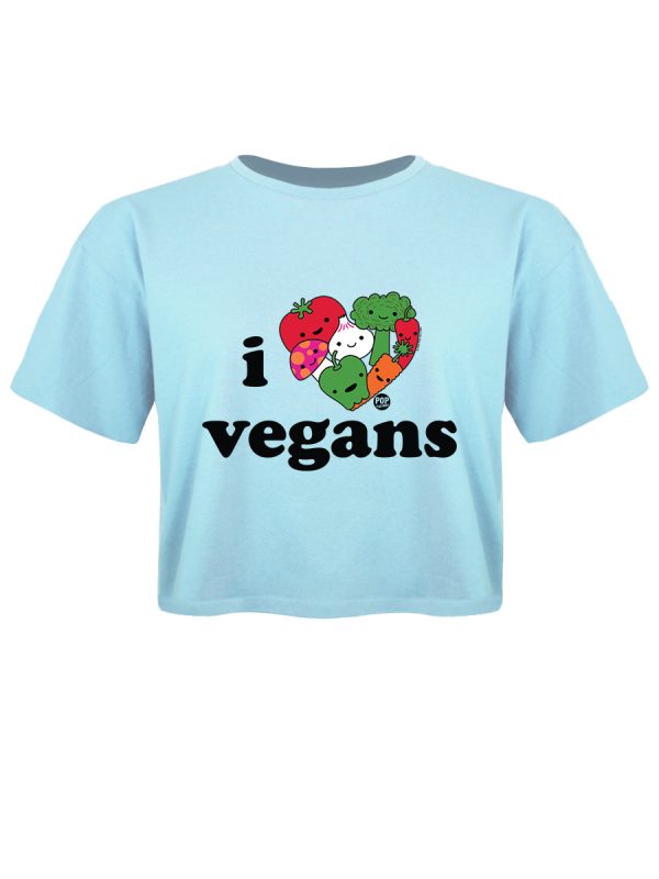 Pop Factory I Love Vegans Ladies Sky Blue Boxy Crop Top