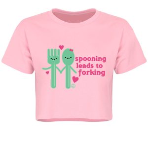 Pop Factory Spooning Leads To Forking Ladies Light Pink Crop Top 1