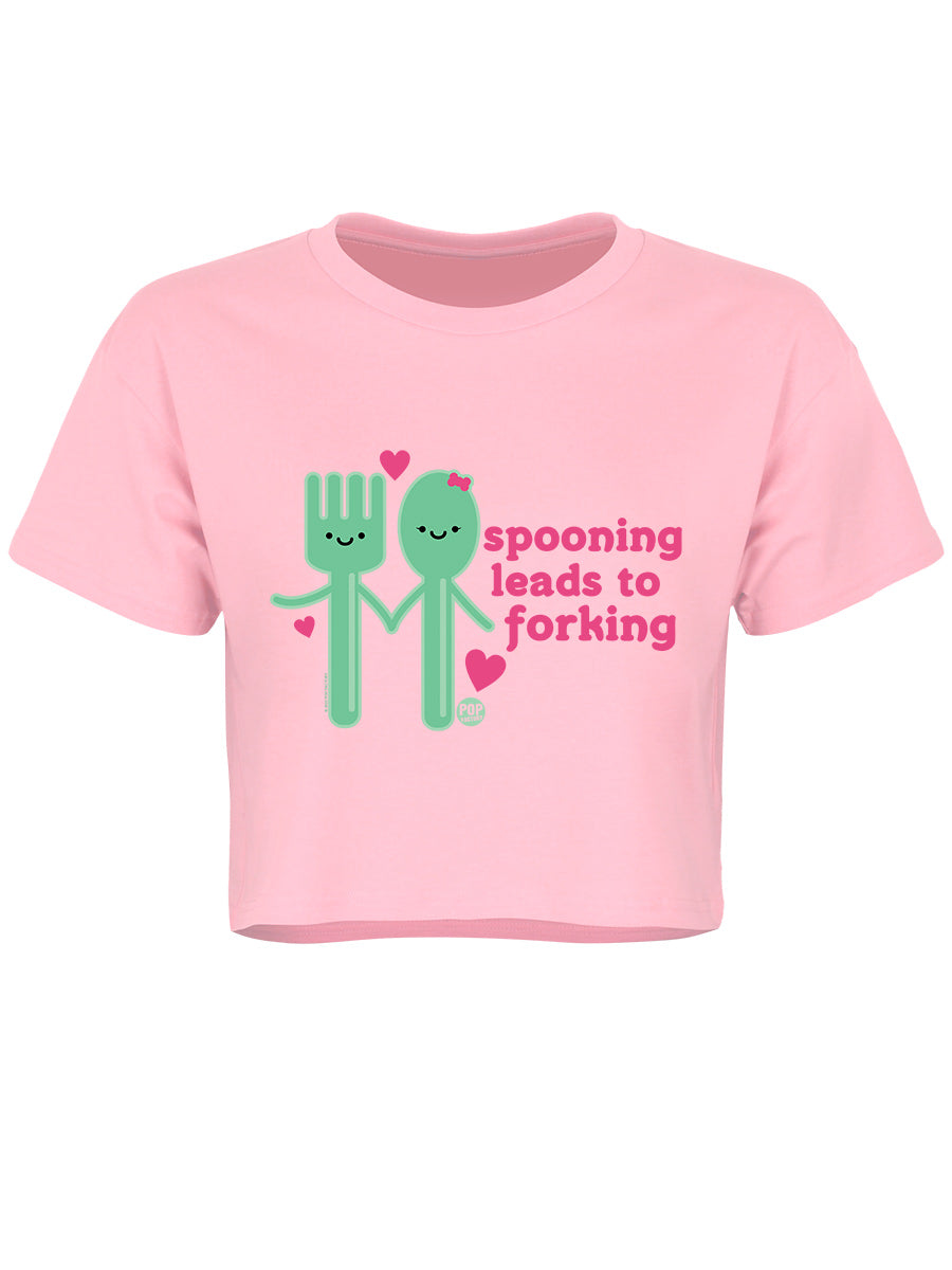 Pop Factory Spooning Leads To Forking Ladies Light Pink Crop Top