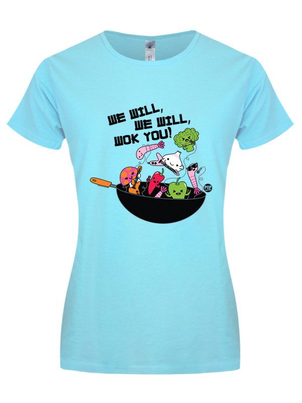 Pop Factory We Will Wok You Ladies Turquoise T-Shirt