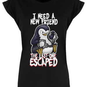 Psycho Penguin I Need A New Friend Black Ladies Premium T Shirt 1