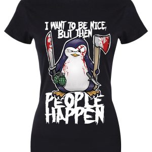 Psycho Penguin I Want To Be Nice Ladies Black T Shirt 1