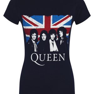 Queen Vintage Union Jack Ladies Navy Blue T-Shirt