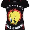 Spiral Tweety Tough Chick 2 in 1 Red and Black Ripped Top