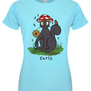Spooky Cat Earth Ladies Turquoise T Shirt 1