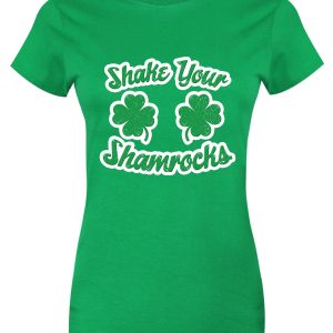 St Patricks Day Shake Your Shamrocks Ladies Green T Shirt 1