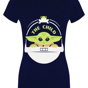 Star Wars Mandalorian The Child Ladies Navy Blue T-Shirt