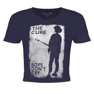 The Cure Boys Dont Cry Ladies Navy Crop Top 1