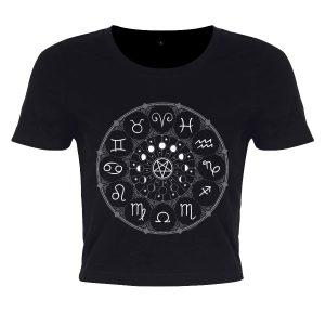 Zodiac Pentagram Ladies Black Crop Top