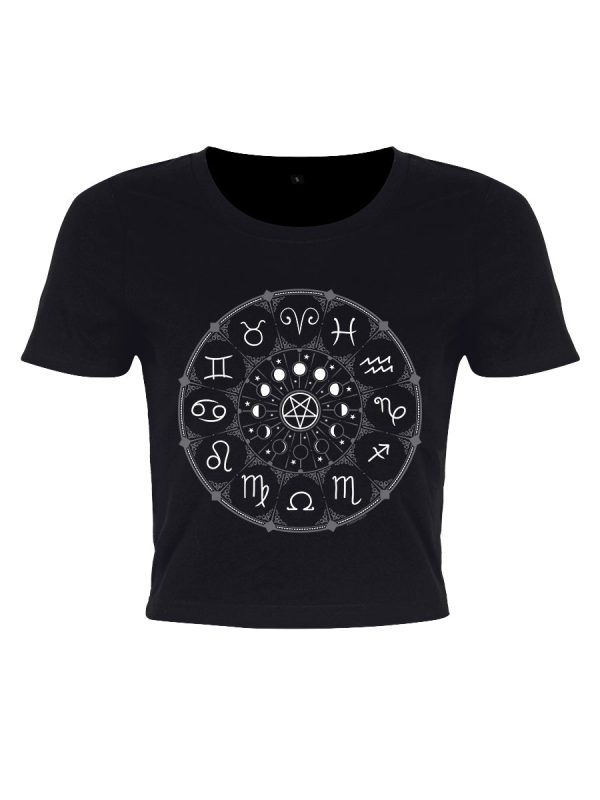 Zodiac Pentagram Ladies Black Crop Top