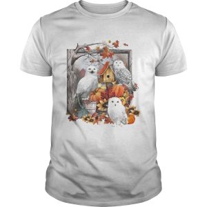 Owl pumpkin flowers and autumn leaf tree shirt