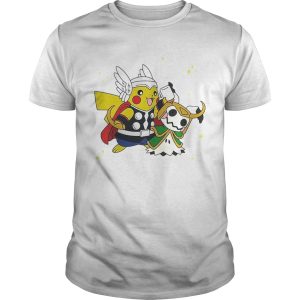 Pikachu Thor helping Mimikyu Loki shirt