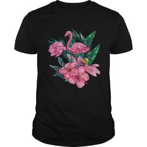 Pink Flamingo Watercolor Hawaiian Flowers Floral shirt