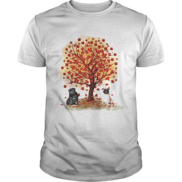 Pugs autumn leaf tree shirt