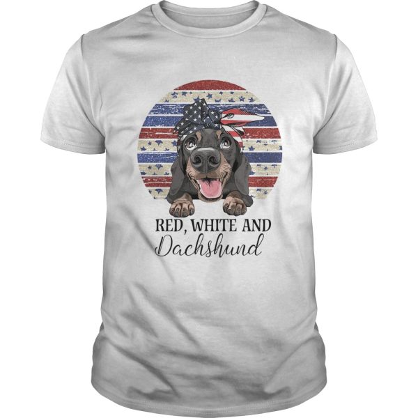 Red white and dachshund american flag independence day vintage retro shirt