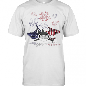 Shark Firework American Flag Independence Day T-Shirt