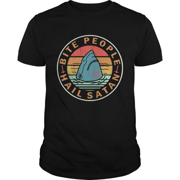 Shark bite people hail Satan retro shirt