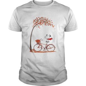 Snoopy riding bicycle autumn leaf tree shirt