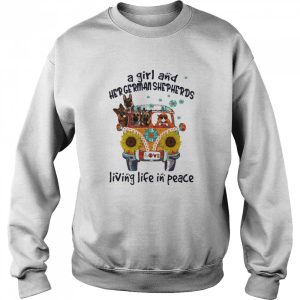 A Girl And Her German Shepherds Living Life In Peace Bus Sunflowers shirt 2