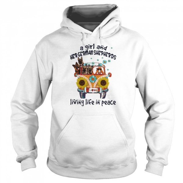 A Girl And Her German Shepherds Living Life In Peace Bus Sunflowers shirt