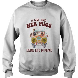 A Girl And Her Pugs Living Life In Peace Hippie Flower shirt