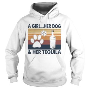 A Girl Her Dog And Her Tequila Footprint Vintage Retro shirt 1