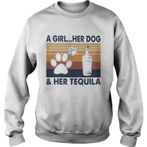 A Girl Her Dog And Her Tequila Footprint Vintage Retro shirt 2